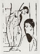 Ernst Ludwig Kirchner, Artist and female modell - woodcut